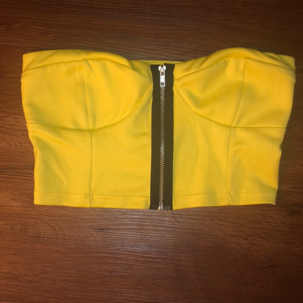 NWT yellow strapless crop top